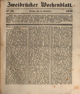 Zweibrücker Wochenblatt Montag 24. Dezember 1832