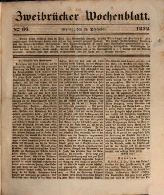 Zweibrücker Wochenblatt Freitag 28. Dezember 1832