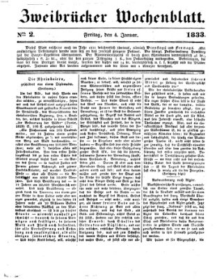 Zweibrücker Wochenblatt Freitag 4. Januar 1833