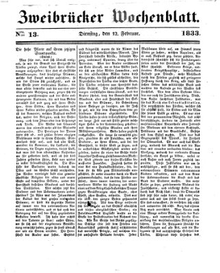 Zweibrücker Wochenblatt Dienstag 12. Februar 1833