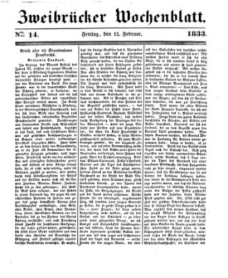 Zweibrücker Wochenblatt Freitag 15. Februar 1833