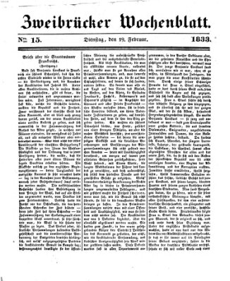 Zweibrücker Wochenblatt Dienstag 19. Februar 1833