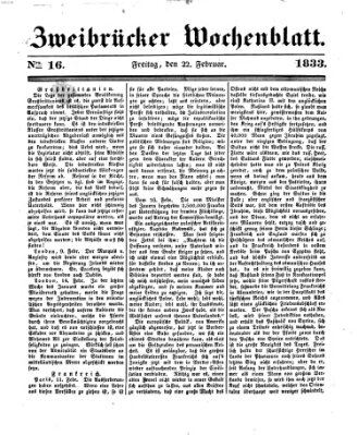 Zweibrücker Wochenblatt Freitag 22. Februar 1833