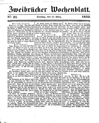 Zweibrücker Wochenblatt Dienstag 12. März 1833