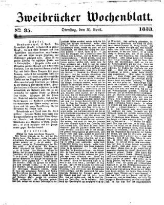 Zweibrücker Wochenblatt Dienstag 30. April 1833