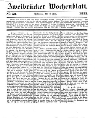 Zweibrücker Wochenblatt Dienstag 2. Juli 1833