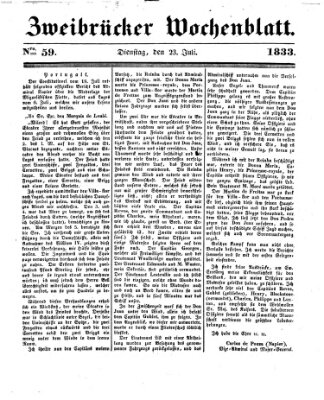 Zweibrücker Wochenblatt Dienstag 23. Juli 1833