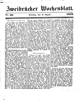 Zweibrücker Wochenblatt Dienstag 27. August 1833