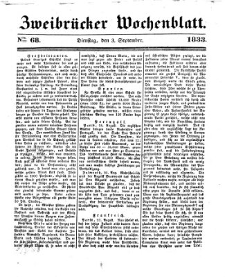 Zweibrücker Wochenblatt Dienstag 3. September 1833