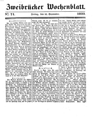 Zweibrücker Wochenblatt Freitag 13. September 1833