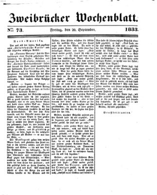 Zweibrücker Wochenblatt Freitag 20. September 1833