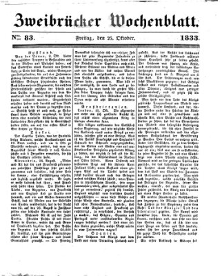 Zweibrücker Wochenblatt Freitag 25. Oktober 1833