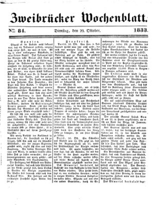 Zweibrücker Wochenblatt Dienstag 29. Oktober 1833