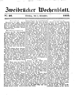 Zweibrücker Wochenblatt Dienstag 5. November 1833