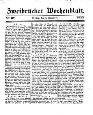 Zweibrücker Wochenblatt Freitag 8. November 1833