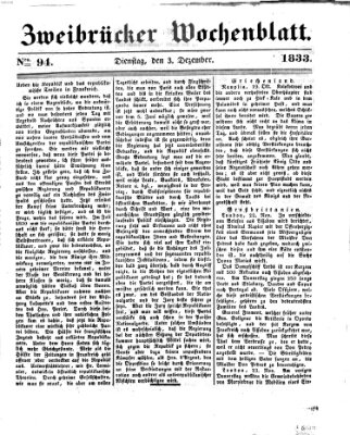 Zweibrücker Wochenblatt Dienstag 3. Dezember 1833