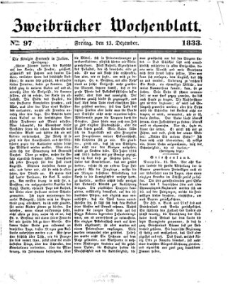 Zweibrücker Wochenblatt Freitag 13. Dezember 1833