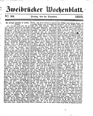 Zweibrücker Wochenblatt Freitag 20. Dezember 1833