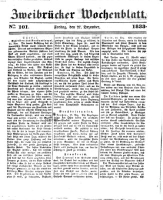 Zweibrücker Wochenblatt Freitag 27. Dezember 1833