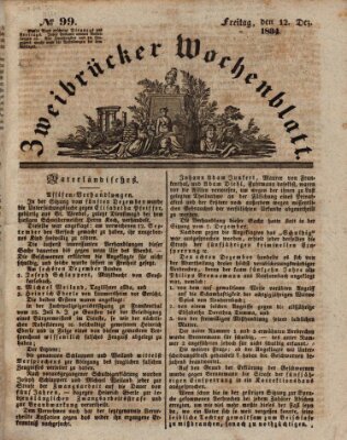 Zweibrücker Wochenblatt Freitag 12. Dezember 1834