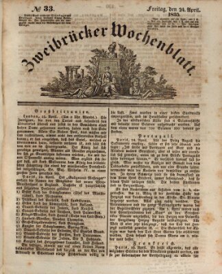 Zweibrücker Wochenblatt Freitag 24. April 1835