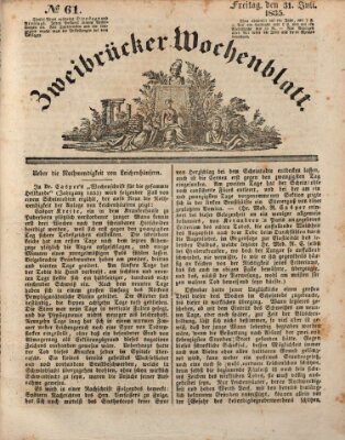 Zweibrücker Wochenblatt Freitag 31. Juli 1835