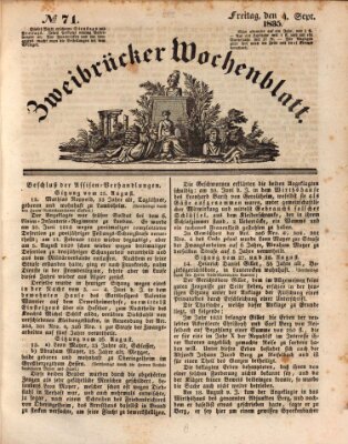 Zweibrücker Wochenblatt Freitag 4. September 1835