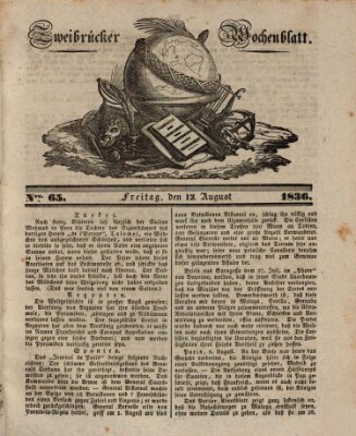 Zweibrücker Wochenblatt Freitag 12. August 1836