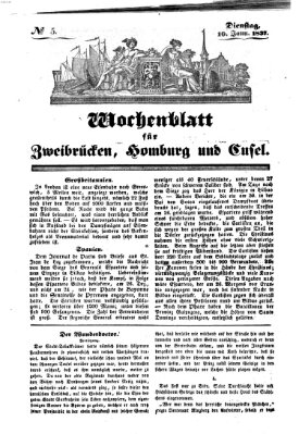 Wochenblatt für Zweibrücken, Homburg und Cusel (Zweibrücker Wochenblatt) Dienstag 10. Januar 1837