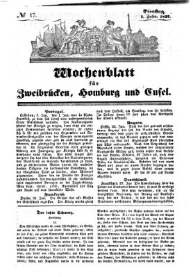 Wochenblatt für Zweibrücken, Homburg und Cusel (Zweibrücker Wochenblatt) Dienstag 7. Februar 1837