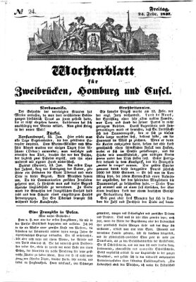 Wochenblatt für Zweibrücken, Homburg und Cusel (Zweibrücker Wochenblatt) Freitag 24. Februar 1837