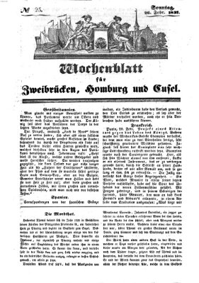 Wochenblatt für Zweibrücken, Homburg und Cusel (Zweibrücker Wochenblatt) Sonntag 26. Februar 1837