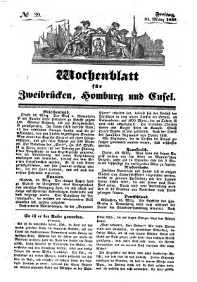 Wochenblatt für Zweibrücken, Homburg und Cusel (Zweibrücker Wochenblatt) Freitag 31. März 1837