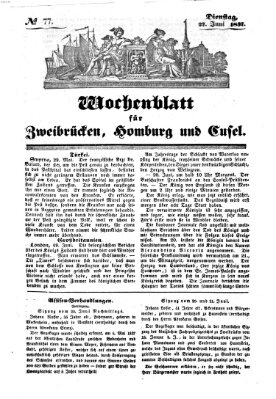 Wochenblatt für Zweibrücken, Homburg und Cusel (Zweibrücker Wochenblatt) Dienstag 27. Juni 1837