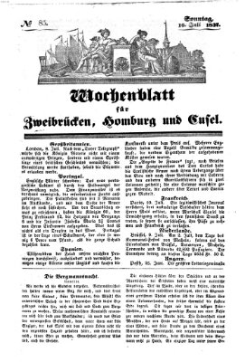 Wochenblatt für Zweibrücken, Homburg und Cusel (Zweibrücker Wochenblatt) Sonntag 16. Juli 1837