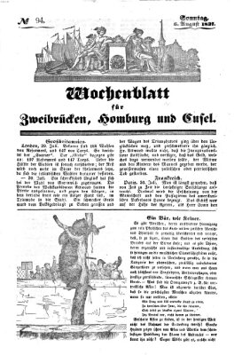 Wochenblatt für Zweibrücken, Homburg und Cusel (Zweibrücker Wochenblatt) Sonntag 6. August 1837