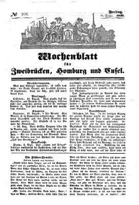 Wochenblatt für Zweibrücken, Homburg und Cusel (Zweibrücker Wochenblatt) Freitag 8. September 1837