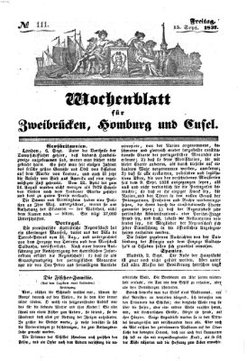 Wochenblatt für Zweibrücken, Homburg und Cusel (Zweibrücker Wochenblatt) Freitag 15. September 1837