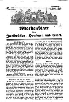 Wochenblatt für Zweibrücken, Homburg und Cusel (Zweibrücker Wochenblatt) Sonntag 24. September 1837