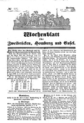 Wochenblatt für Zweibrücken, Homburg und Cusel (Zweibrücker Wochenblatt) Freitag 20. Oktober 1837