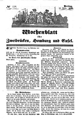 Wochenblatt für Zweibrücken, Homburg und Cusel (Zweibrücker Wochenblatt) Freitag 17. November 1837