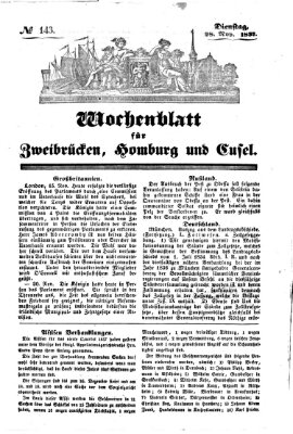 Wochenblatt für Zweibrücken, Homburg und Cusel (Zweibrücker Wochenblatt) Dienstag 28. November 1837