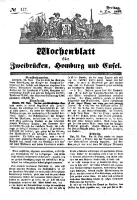 Wochenblatt für Zweibrücken, Homburg und Cusel (Zweibrücker Wochenblatt) Freitag 8. Dezember 1837