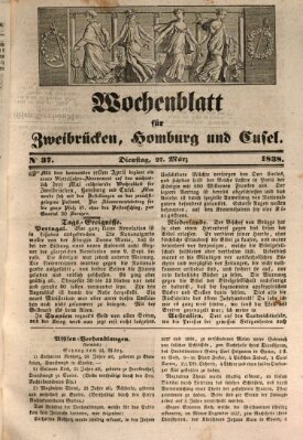 Wochenblatt für Zweibrücken, Homburg und Cusel (Zweibrücker Wochenblatt) Dienstag 27. März 1838