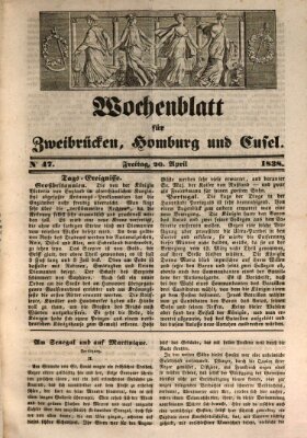 Wochenblatt für Zweibrücken, Homburg und Cusel (Zweibrücker Wochenblatt) Freitag 20. April 1838