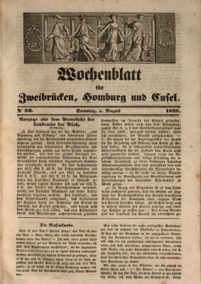 Wochenblatt für Zweibrücken, Homburg und Cusel (Zweibrücker Wochenblatt) Sonntag 5. August 1838