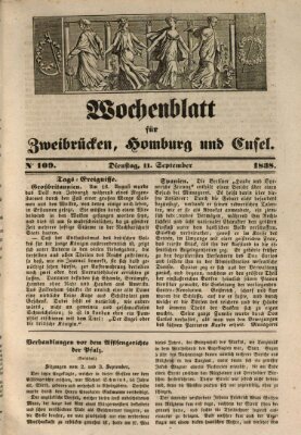 Wochenblatt für Zweibrücken, Homburg und Cusel (Zweibrücker Wochenblatt) Dienstag 11. September 1838