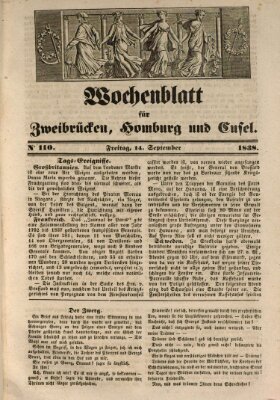 Wochenblatt für Zweibrücken, Homburg und Cusel (Zweibrücker Wochenblatt) Freitag 14. September 1838