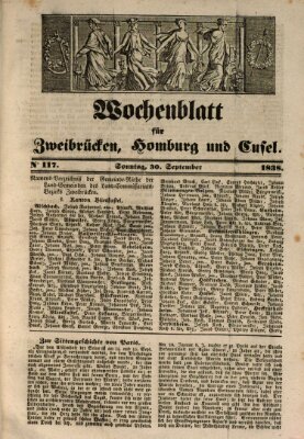 Wochenblatt für Zweibrücken, Homburg und Cusel (Zweibrücker Wochenblatt) Sonntag 30. September 1838