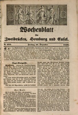 Wochenblatt für Zweibrücken, Homburg und Cusel (Zweibrücker Wochenblatt) Freitag 28. Dezember 1838